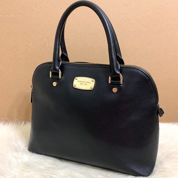 MICHAEL KORS Black Crossgrain Leather CINDY Slim Dome Satchel - Picture 1 of 15